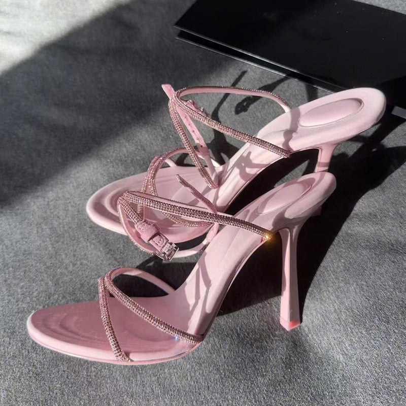 Strap pink high heel sandals