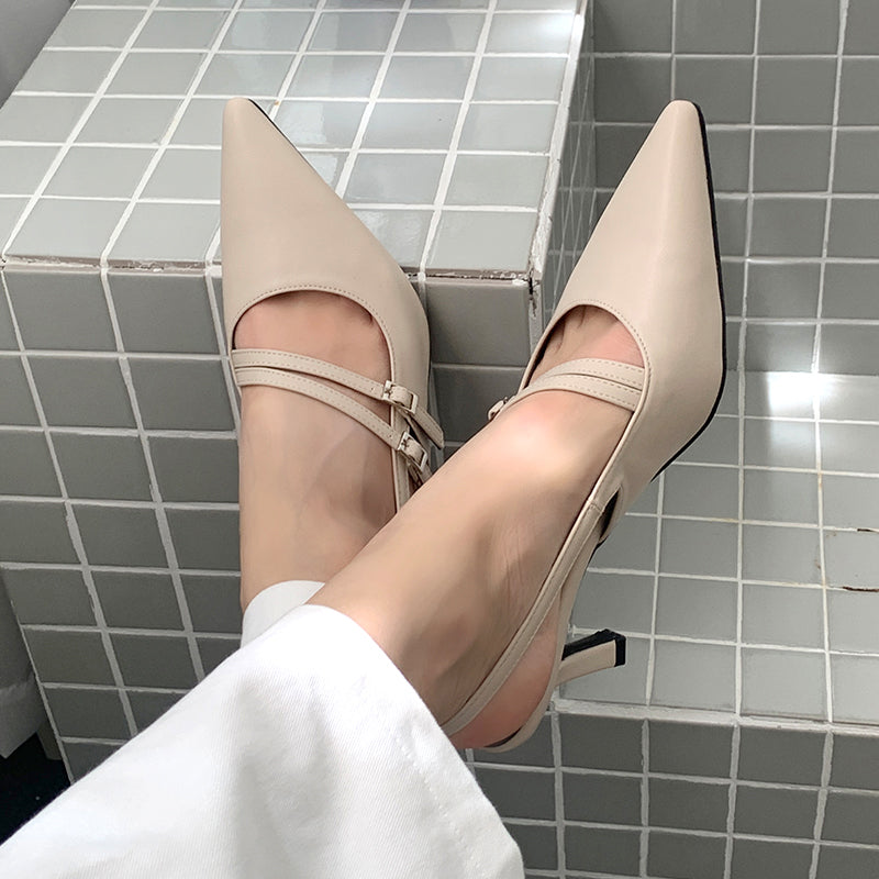 Simple thin French buckle pointed toe high heels