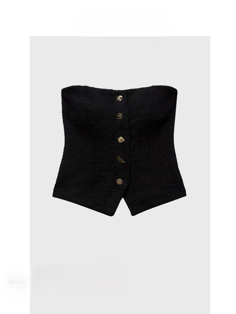 Black knitted tube top French style high-end feel