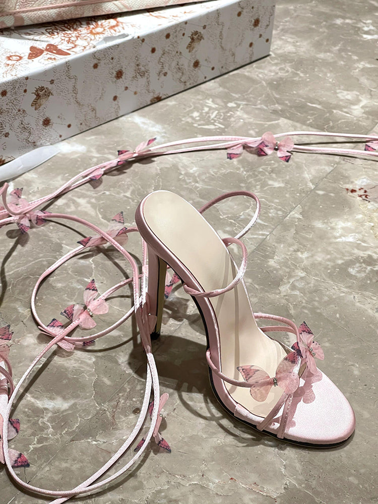 Fairy style pink open toe high heels
