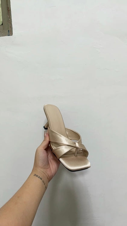 Champagne square toe high heel slippers