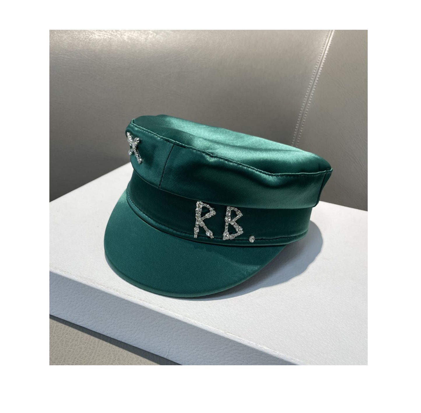 Green rhinestone flat hat