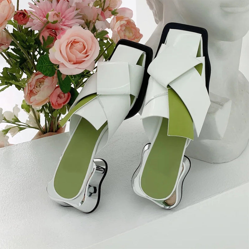 Square toe braided mules with wavy bottom