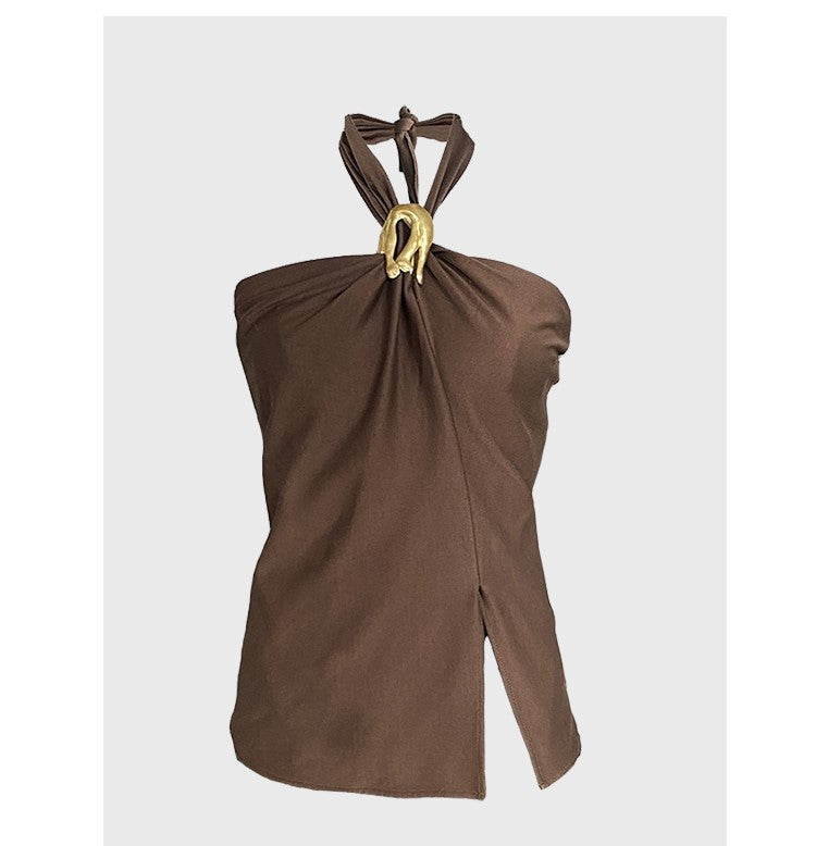 French halter neck suit dress for ladies, retro two-piece suit