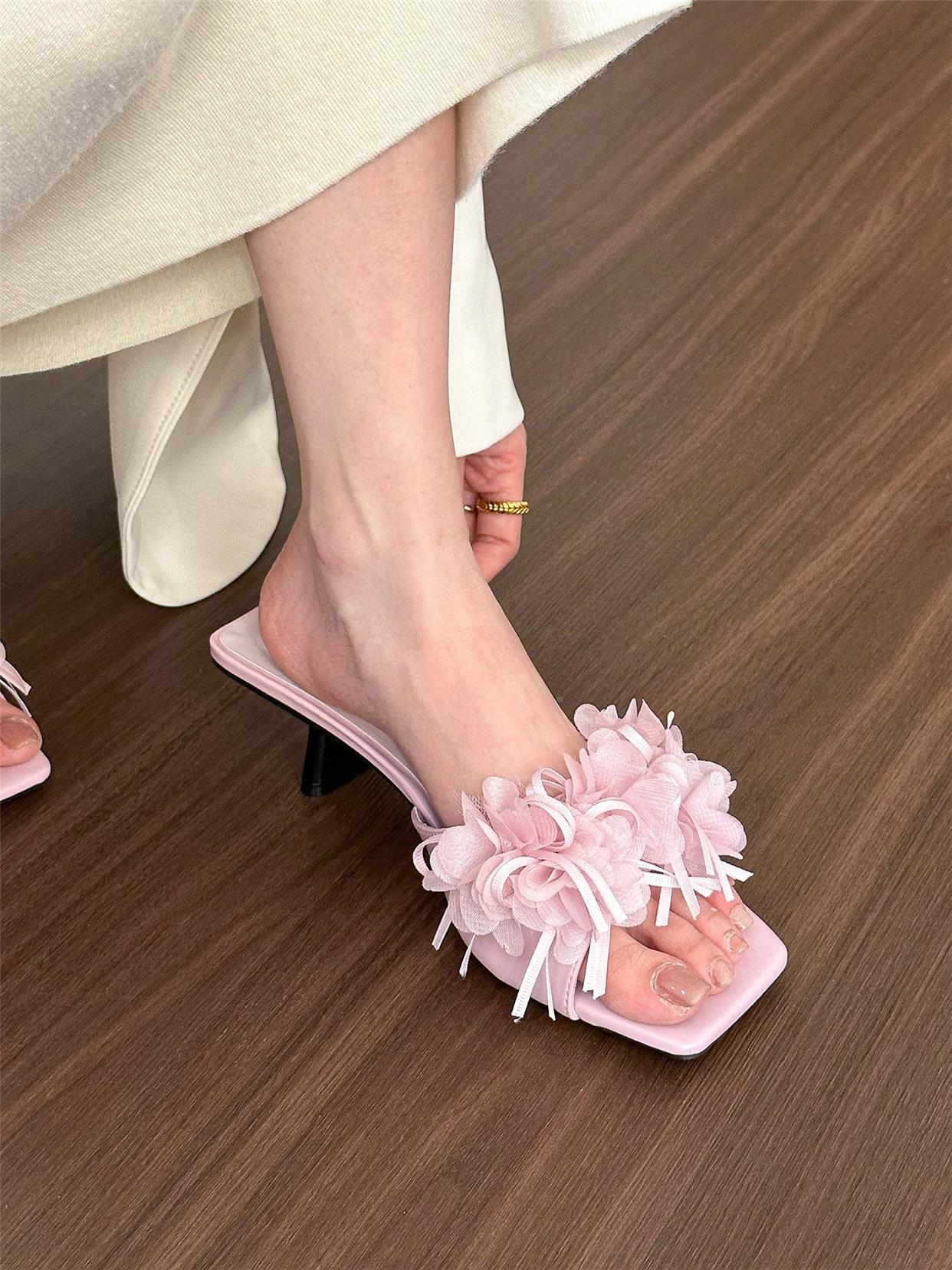 Women's purple square toe low heel slippers