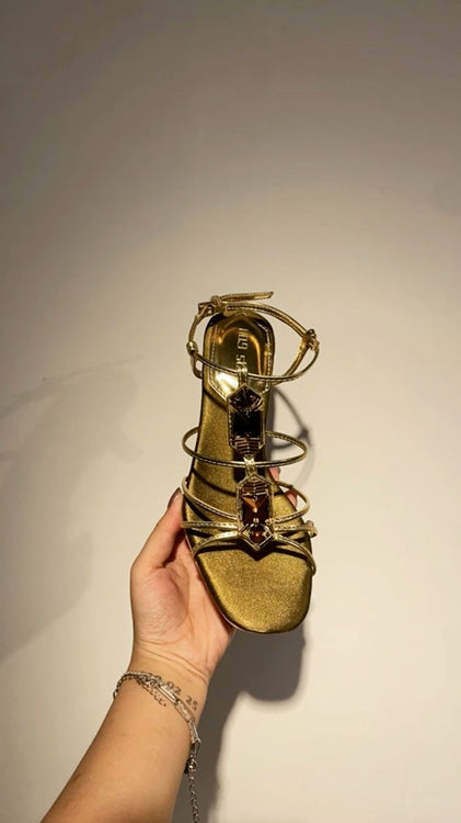 Vintage Egyptian gold rhinestone high heel sandals