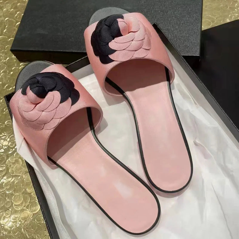 Versatile French lady round toe low heel thick heel women's slippers