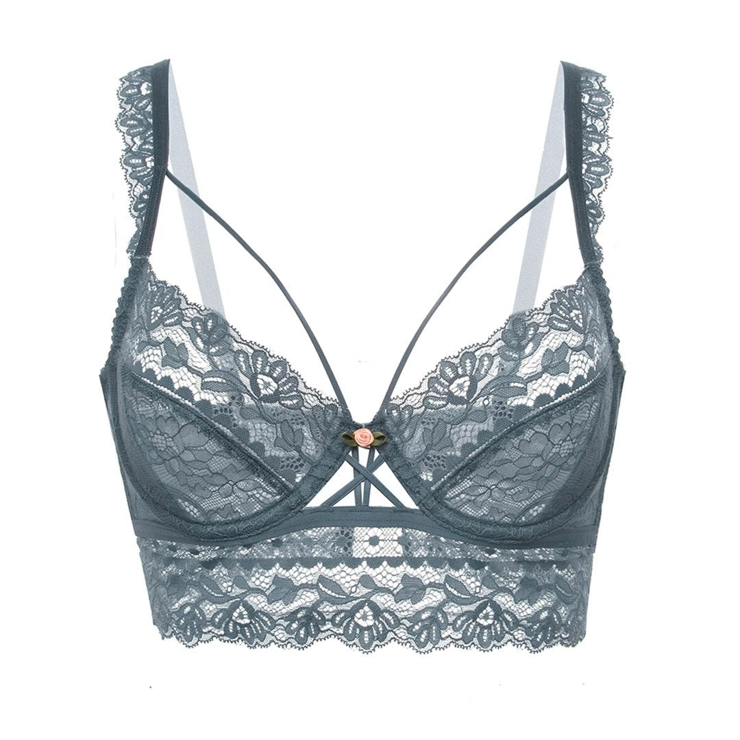 Lace ultra-thin transparent sponge-free push-up breast-shrinking bra
