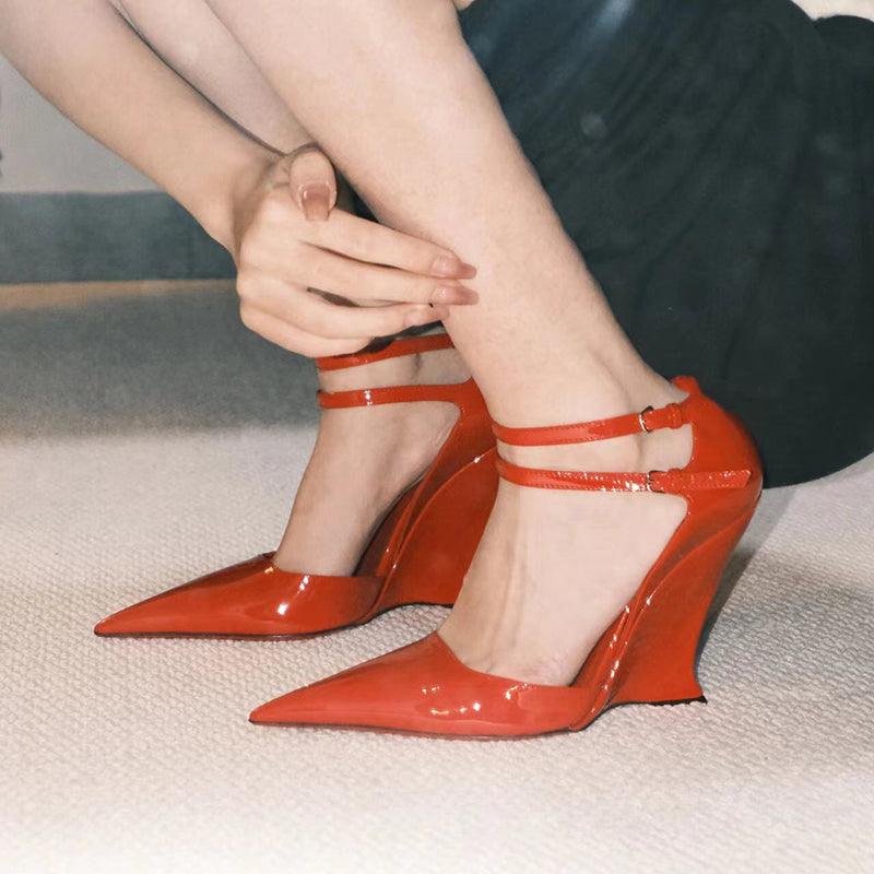 Extra long pointed toe shallow Mary Jane high heels