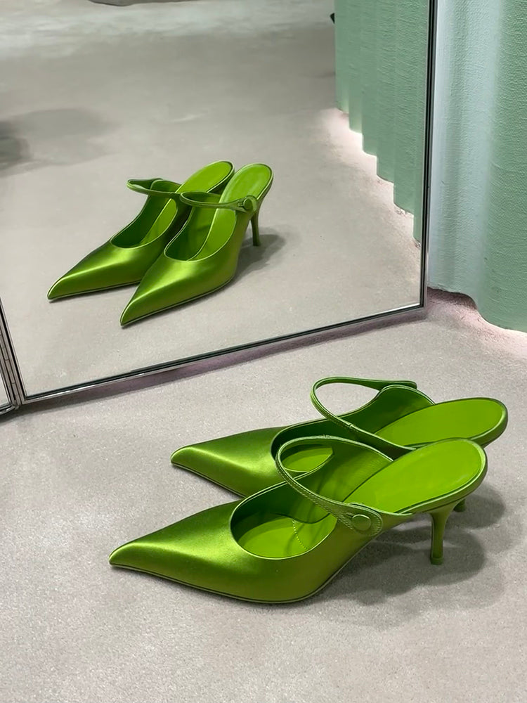 European and American style pointed toe satin casual sandals solid color high heels