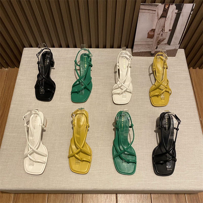 Fairy style square toe thin strap Roman shoes