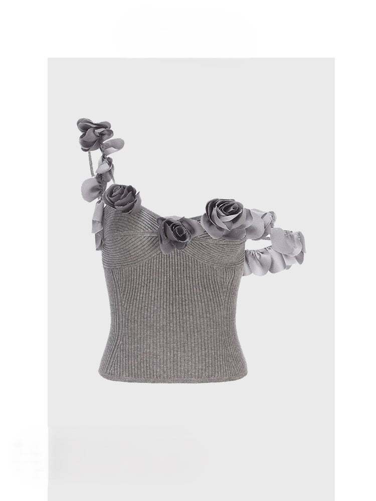 Gray three-dimensional flower camisole short