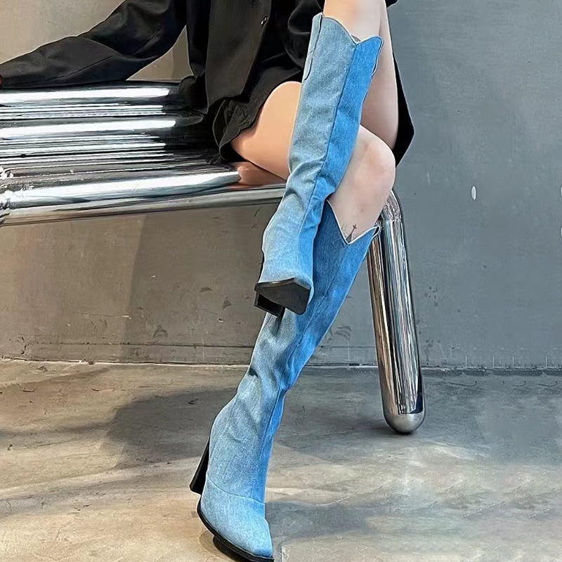 European and American pointed high heel sleeve western cowboy boots