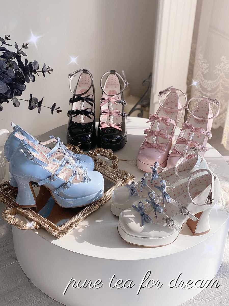 Sayo Otome | White tea into the dream original bow shaped heel women's shoes
