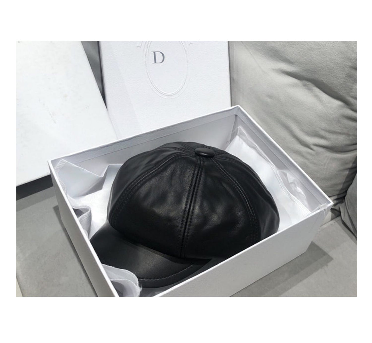 Genuine leather women's British vintage lambskin octagonal beret
