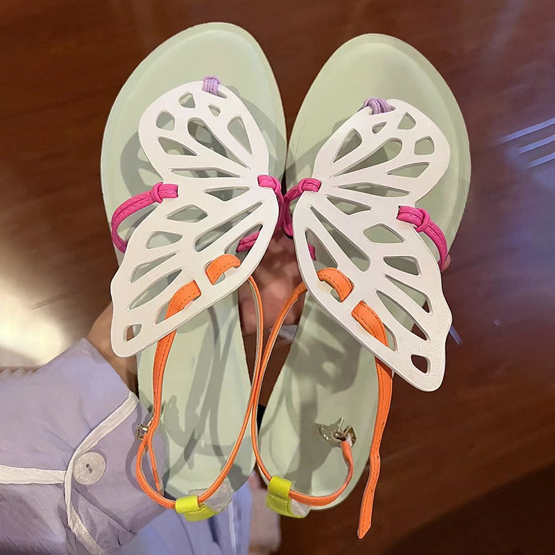 Versatile Contrast Color Block Butterfly Ribbon Sandals