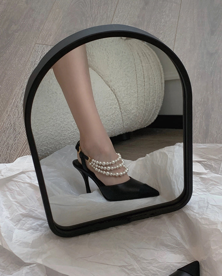 Black swan pearl pointed toe high heels
