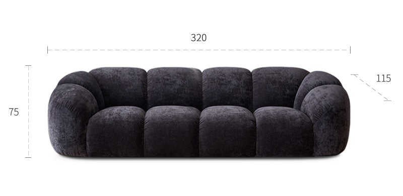 Living room small apartment straight row sofa retro style black fabric sofa