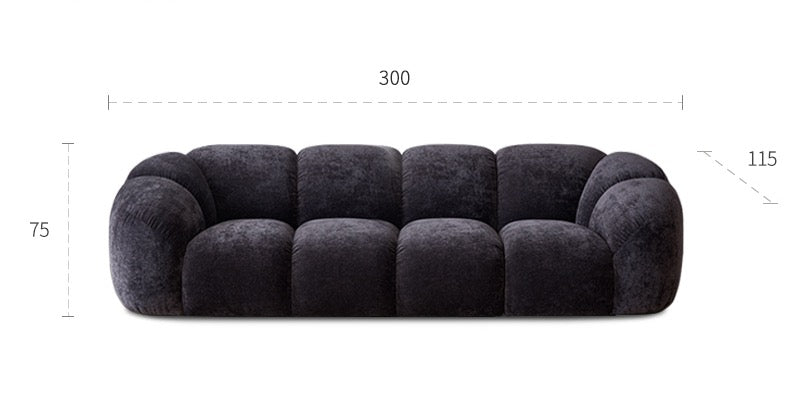 Living room small apartment straight row sofa retro style black fabric sofa