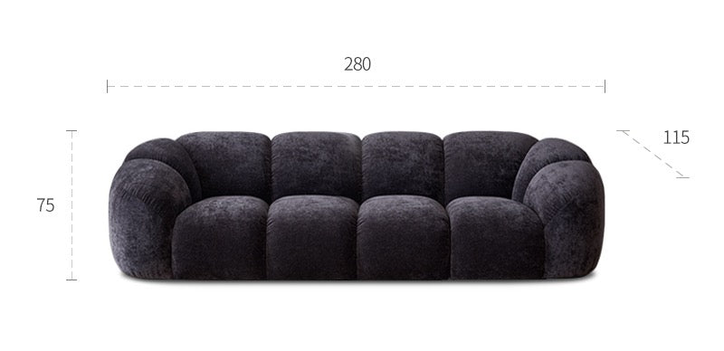 Living room small apartment straight row sofa retro style black fabric sofa