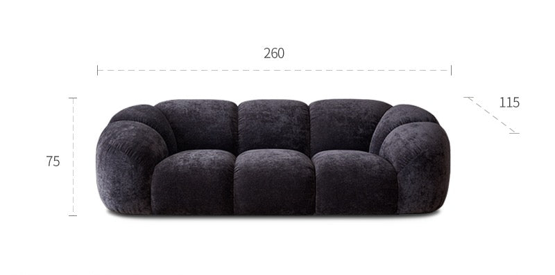 Living room small apartment straight row sofa retro style black fabric sofa