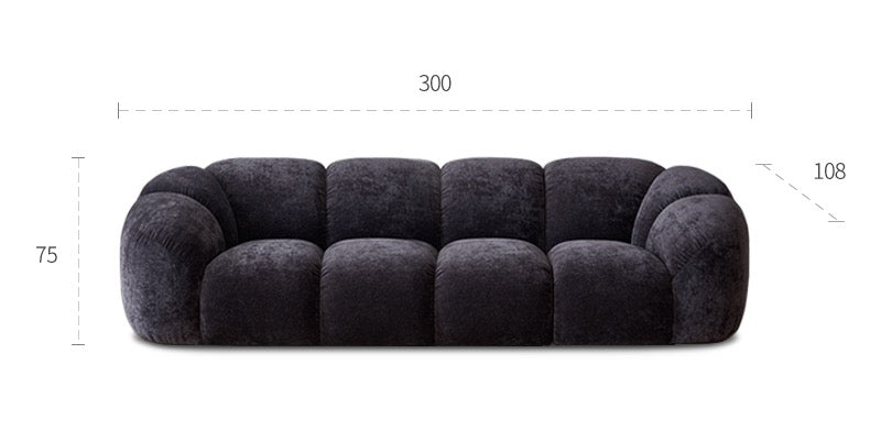 Living room small apartment straight row sofa retro style black fabric sofa