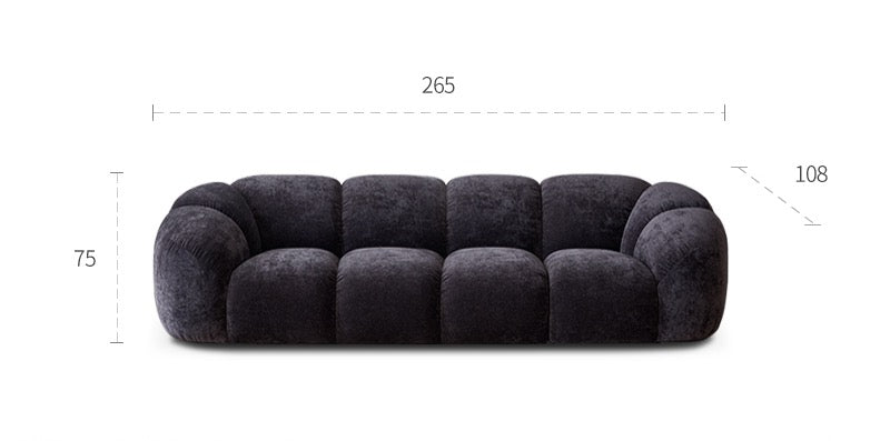 Living room small apartment straight row sofa retro style black fabric sofa