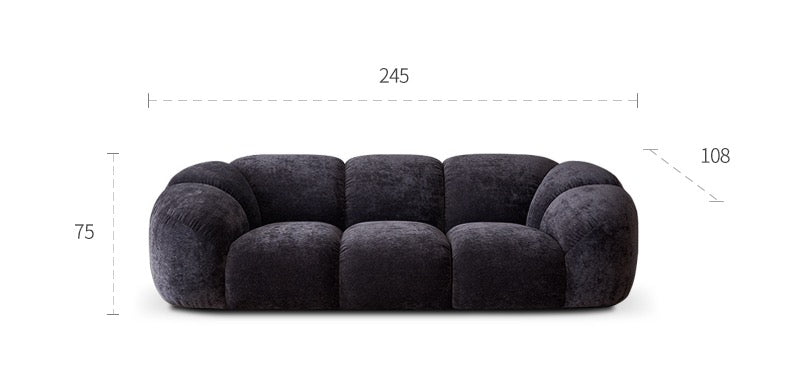 Living room small apartment straight row sofa retro style black fabric sofa