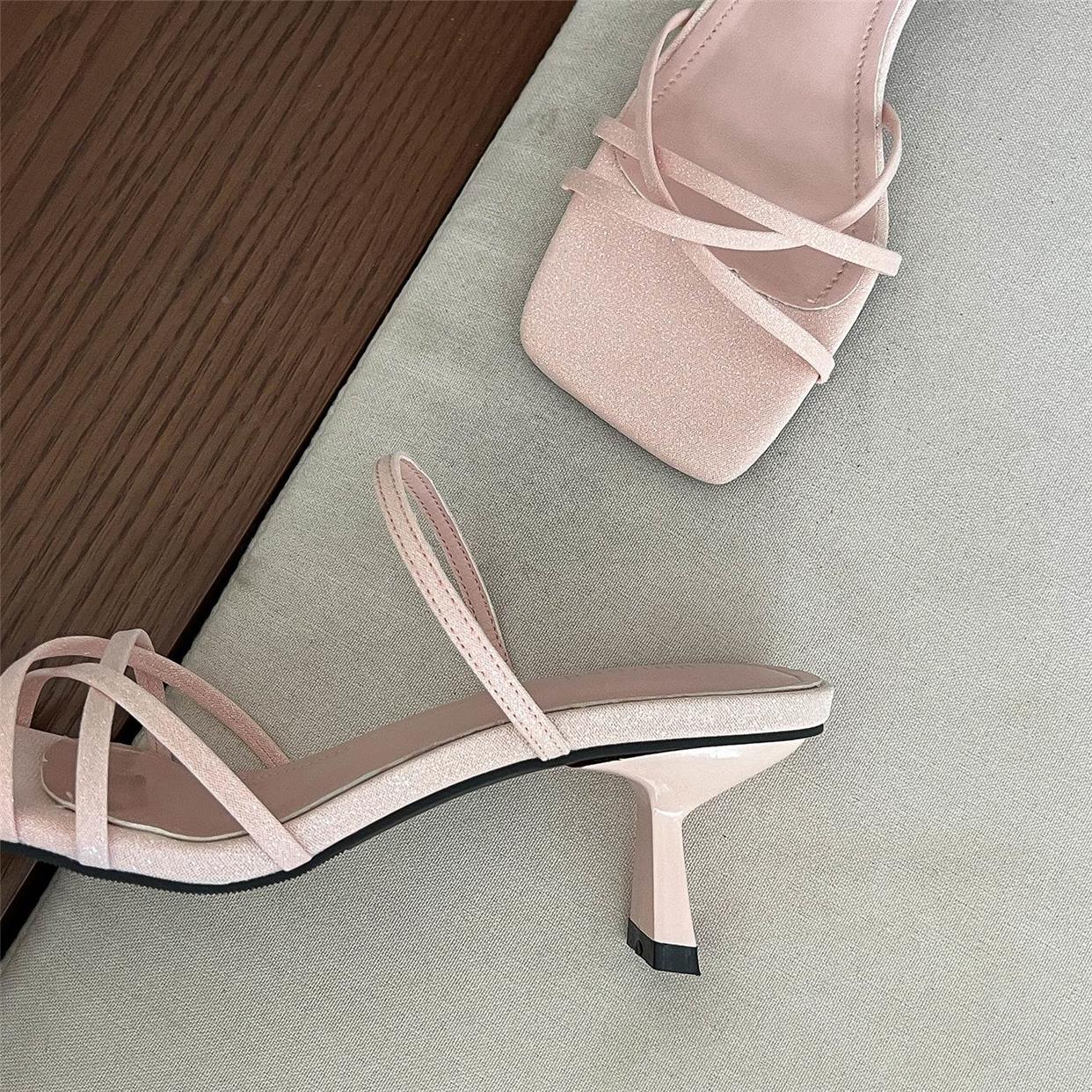 Square toe high heel sandals stiletto mules
