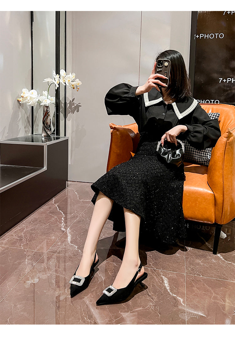 Temperament pointed toe French style shallow mouth stiletto shoes