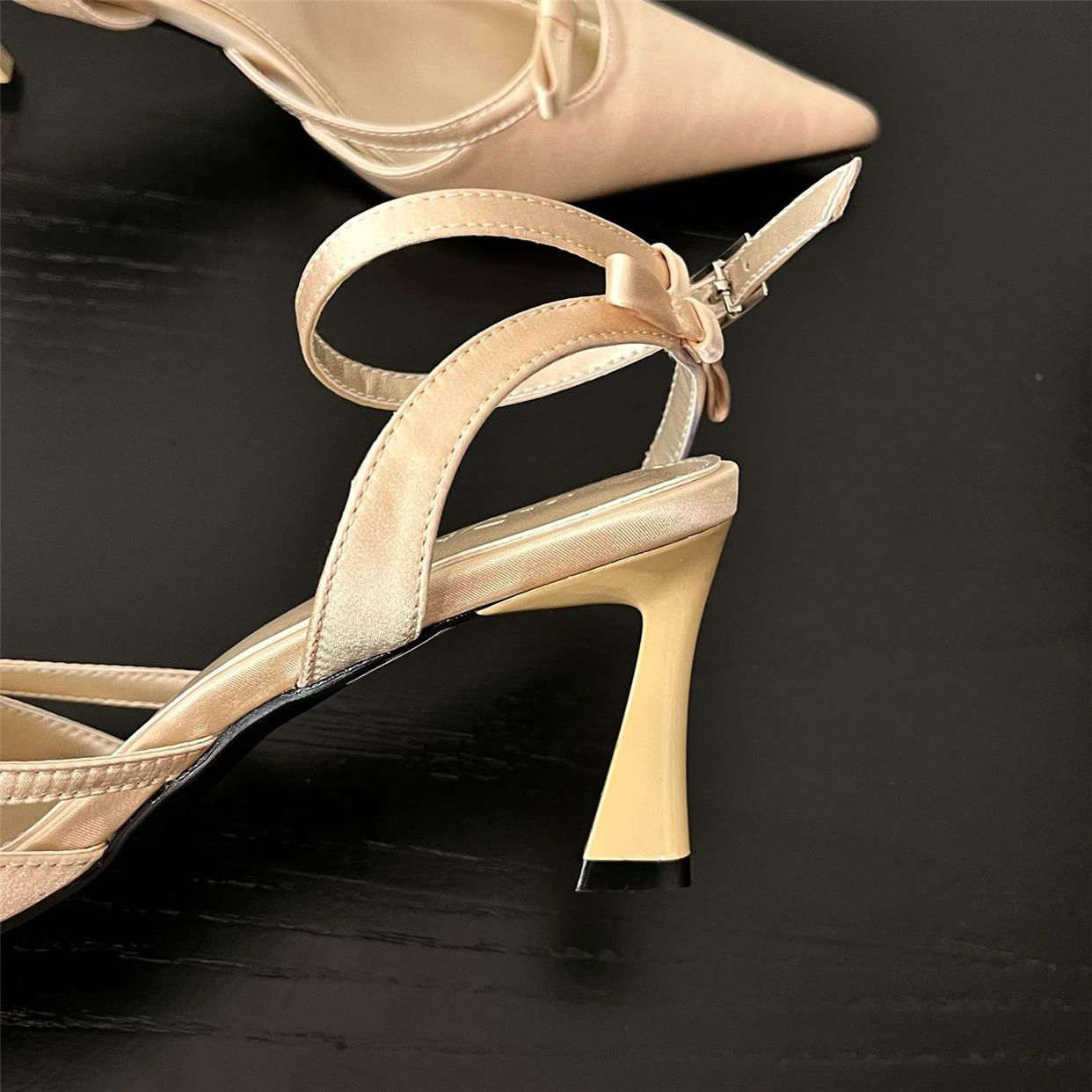 Pointed toe bow buckle strap stiletto high heel sandals