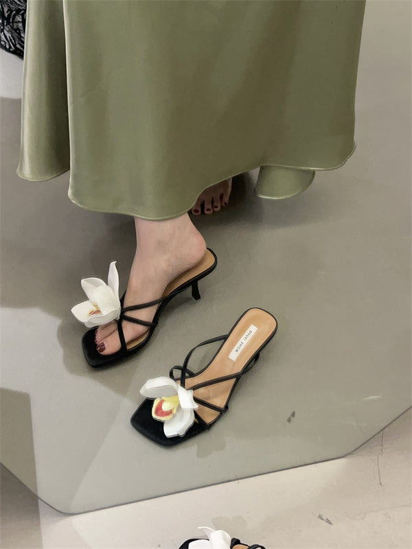 Floral open-toe stiletto Roman sandals
