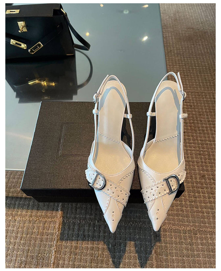 French pointed toe ladylike stiletto heeled toe sandals