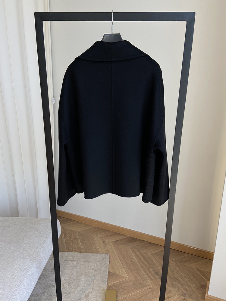 Double-faced cashmere short zip-up coat