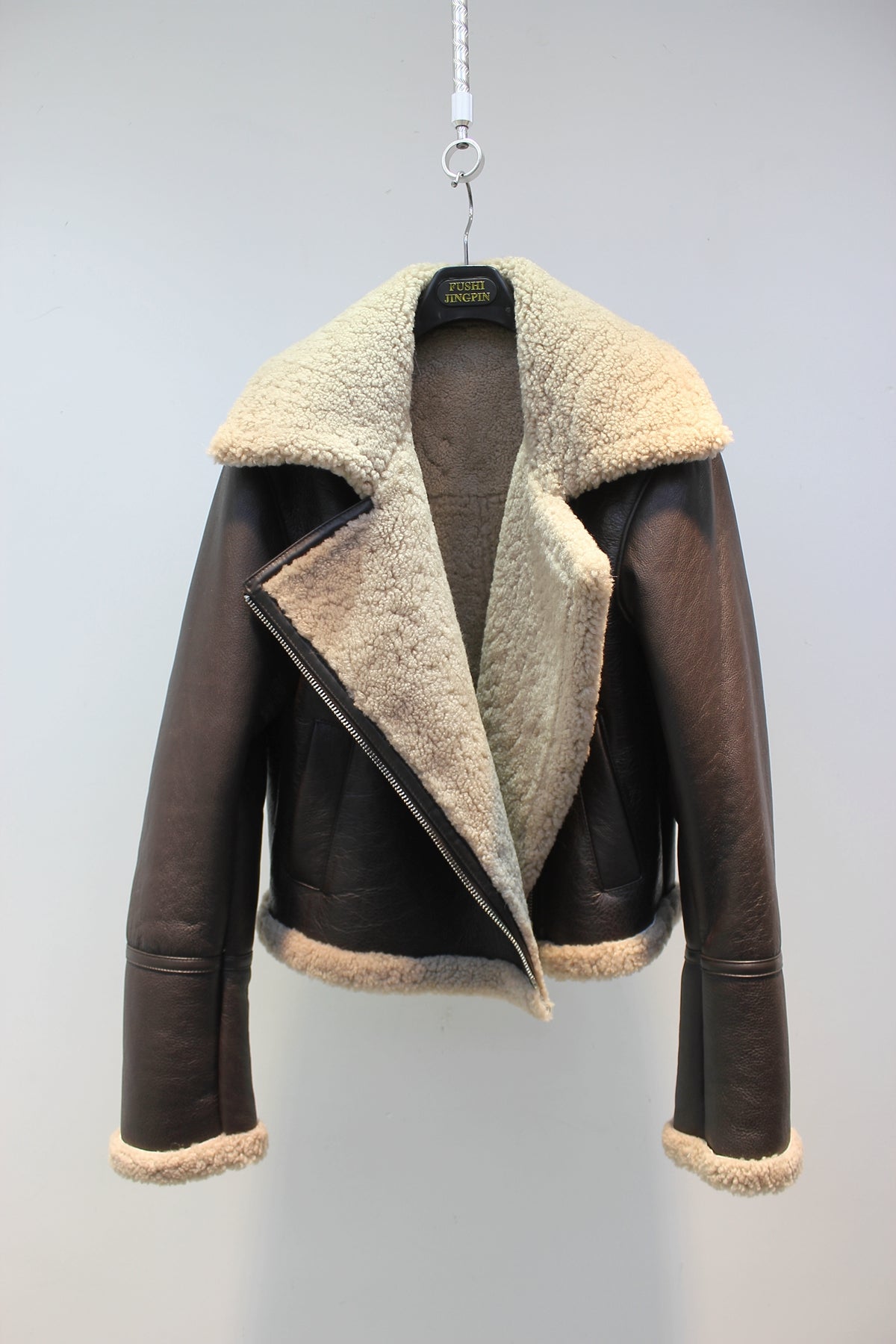 Original imported sheepskin all-in-one motorcycle short jacket