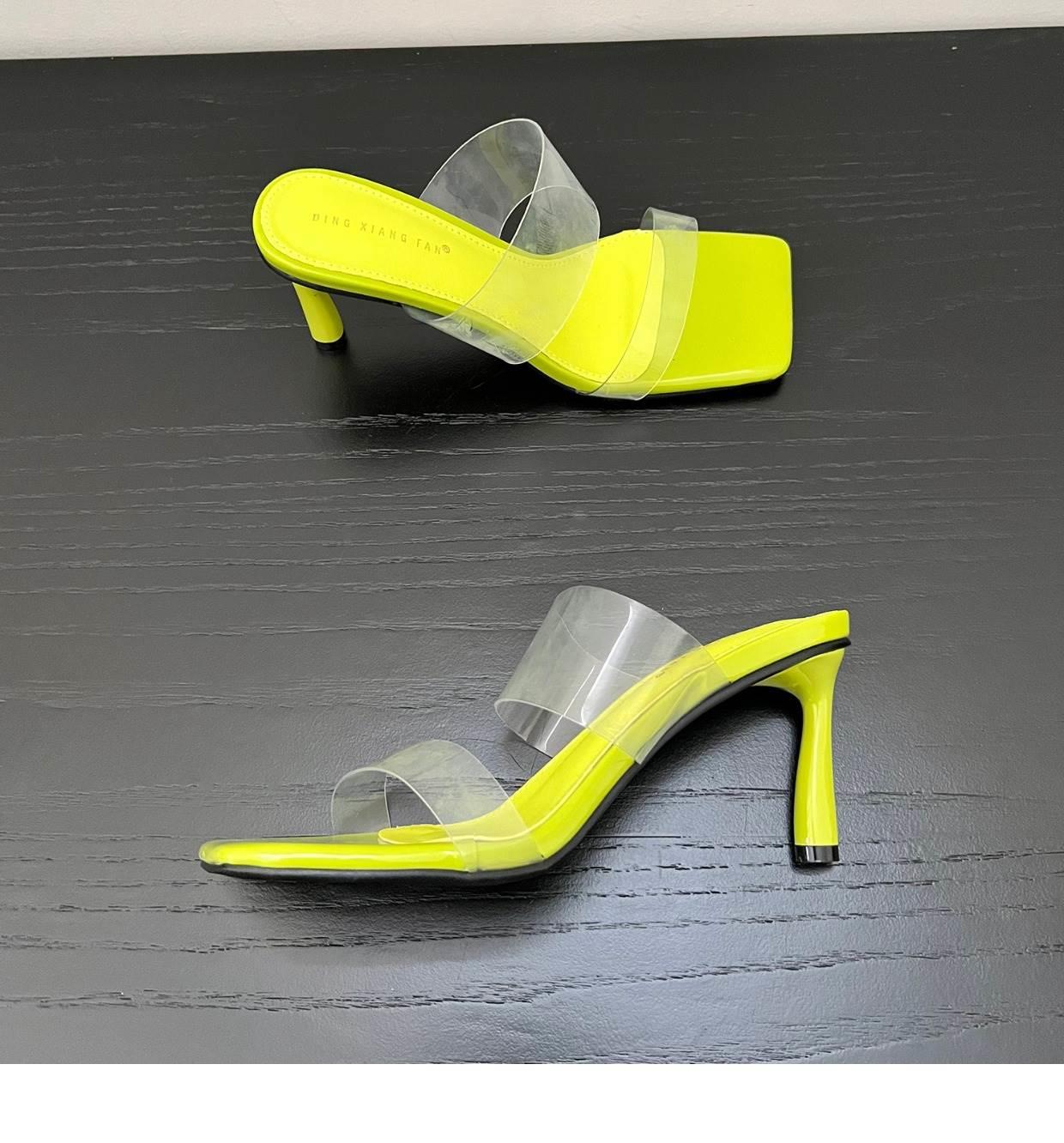 Transparent PVC square toe high heel sandals
