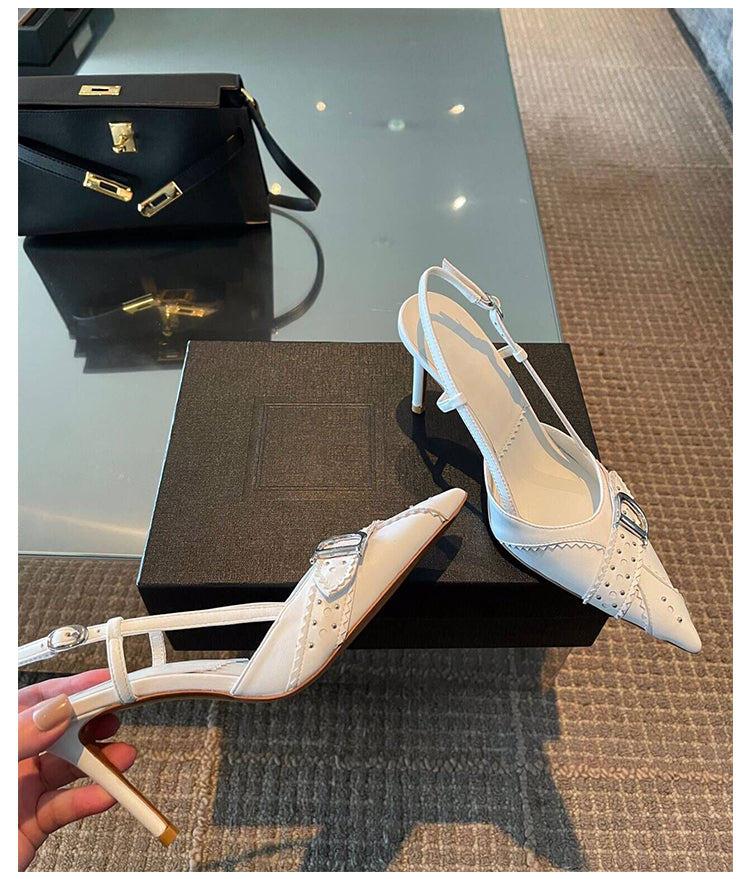 French pointed toe ladylike stiletto heeled toe sandals