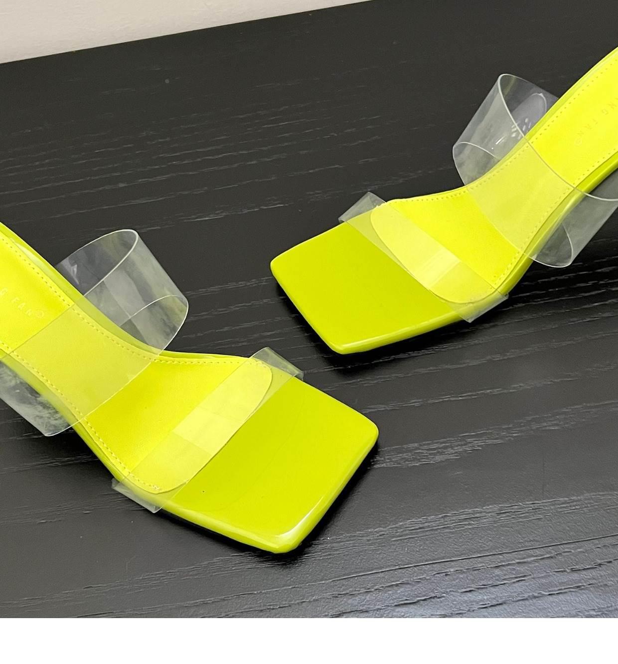 Transparent PVC square toe high heel sandals