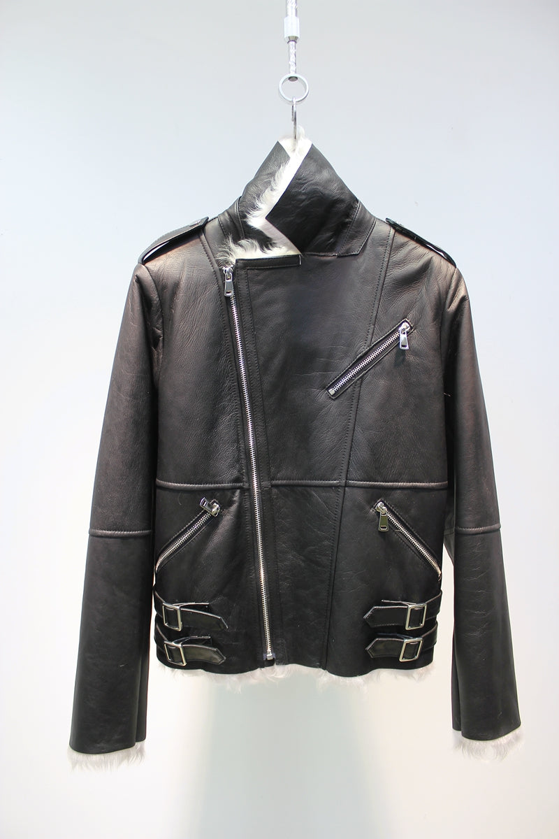 Soft small lake sheep fur all-in-one slim and stylish motorcycle jacket