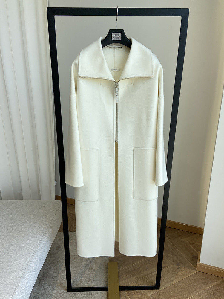 Double-faced cashmere short zip-up coat