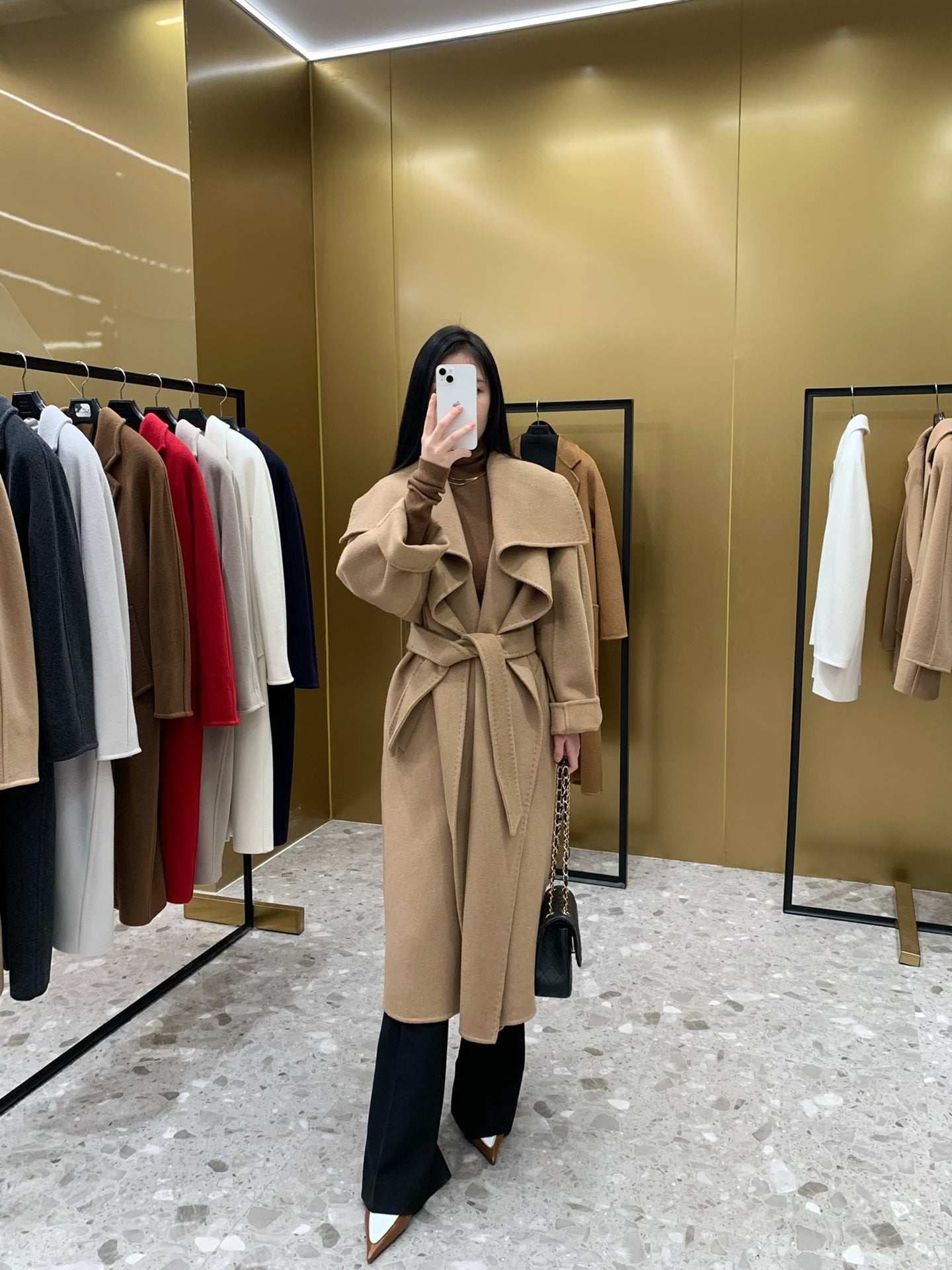Double-faced lapel cashmere water ripple coat