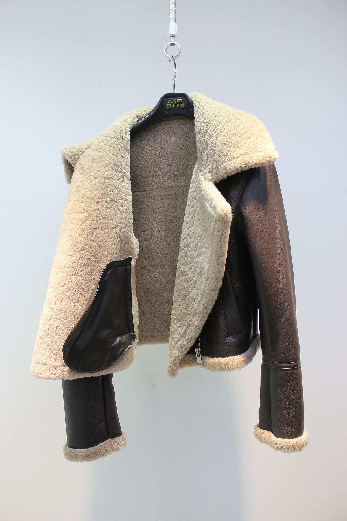 Original imported sheepskin all-in-one motorcycle short jacket
