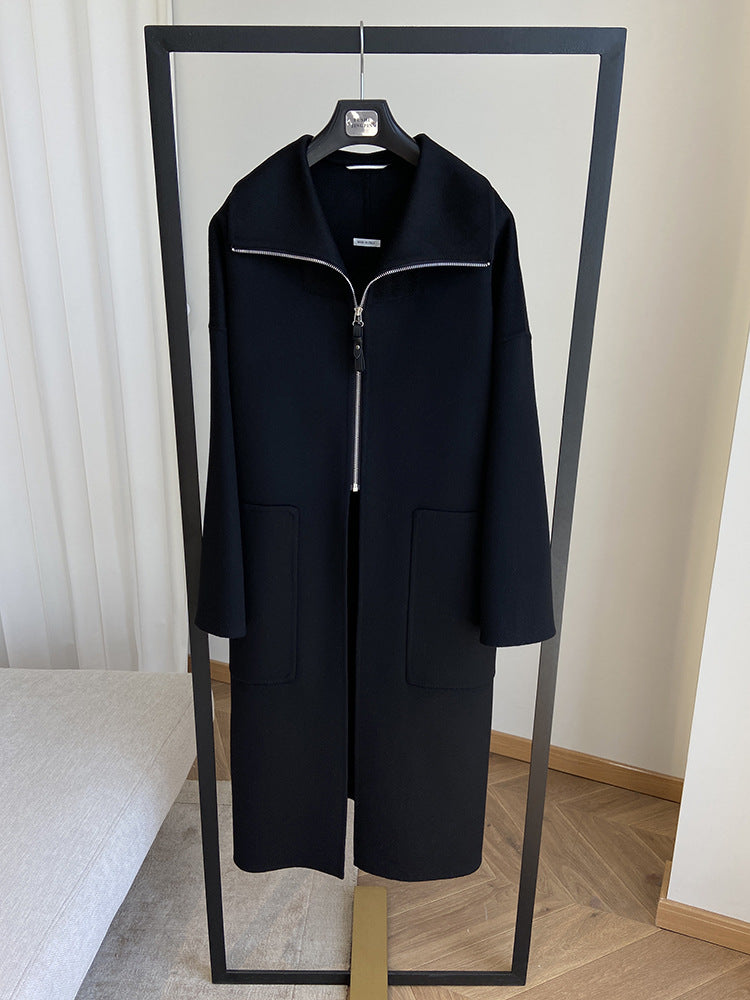 Double-faced cashmere short zip-up coat