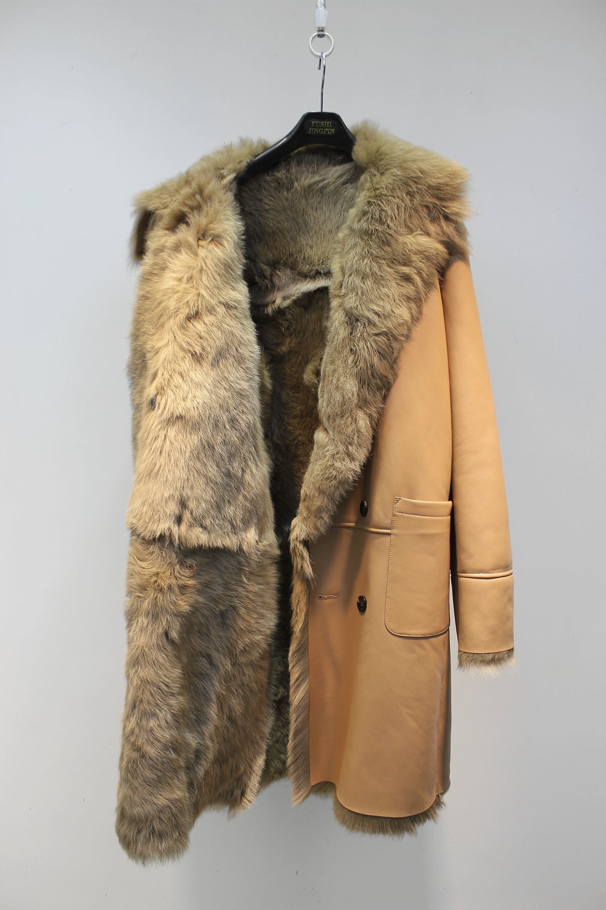 Imported Tuscan sheepskin one-piece casual double-breasted fur coat