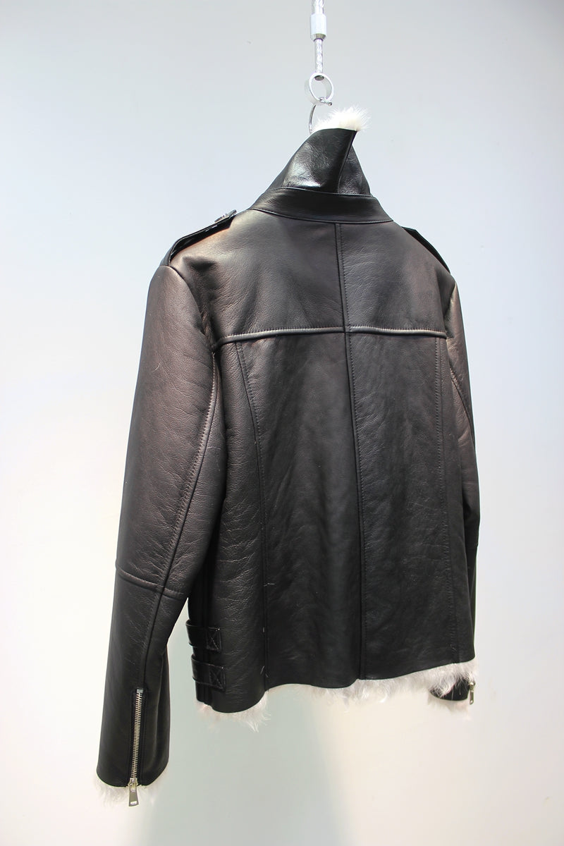 Soft small lake sheep fur all-in-one slim and stylish motorcycle jacket