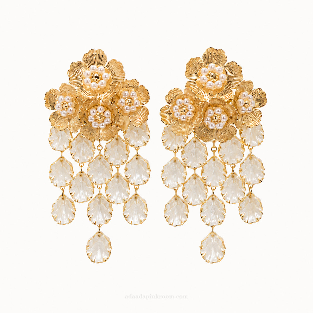 Gold Floral Pearl Drop Earrings