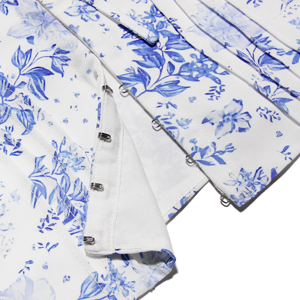 French square neck floral sleeveless vest