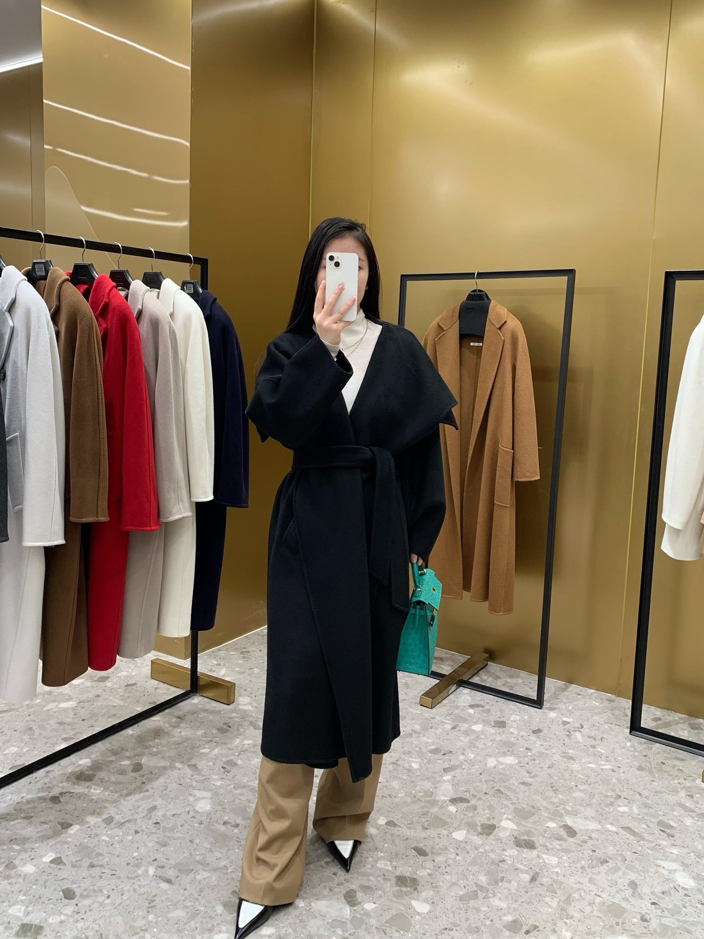 Double-faced lapel cashmere water ripple coat