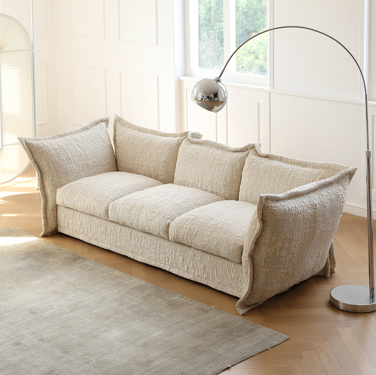 Light French retro petal sofa modern minimalist villa small apartment straight row special-shaped three-seater