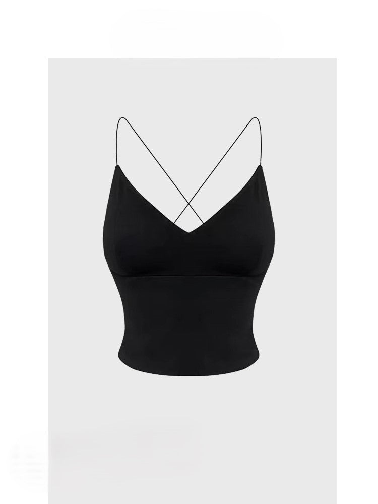French halter top with black camisole two-piece set